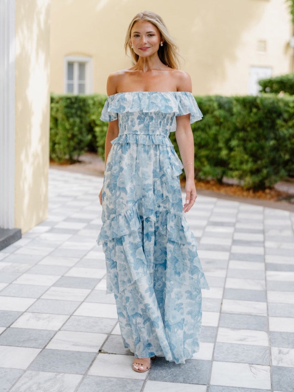 Lulakate Ellison Blue Floral Off-Shoulder Maxi Dress - Picture 3 of 4